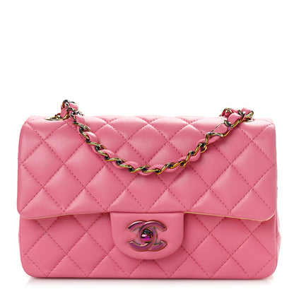 Chanel Lambskin Quilted Mini Rectangular Flap Pink Yellow 1 of 10