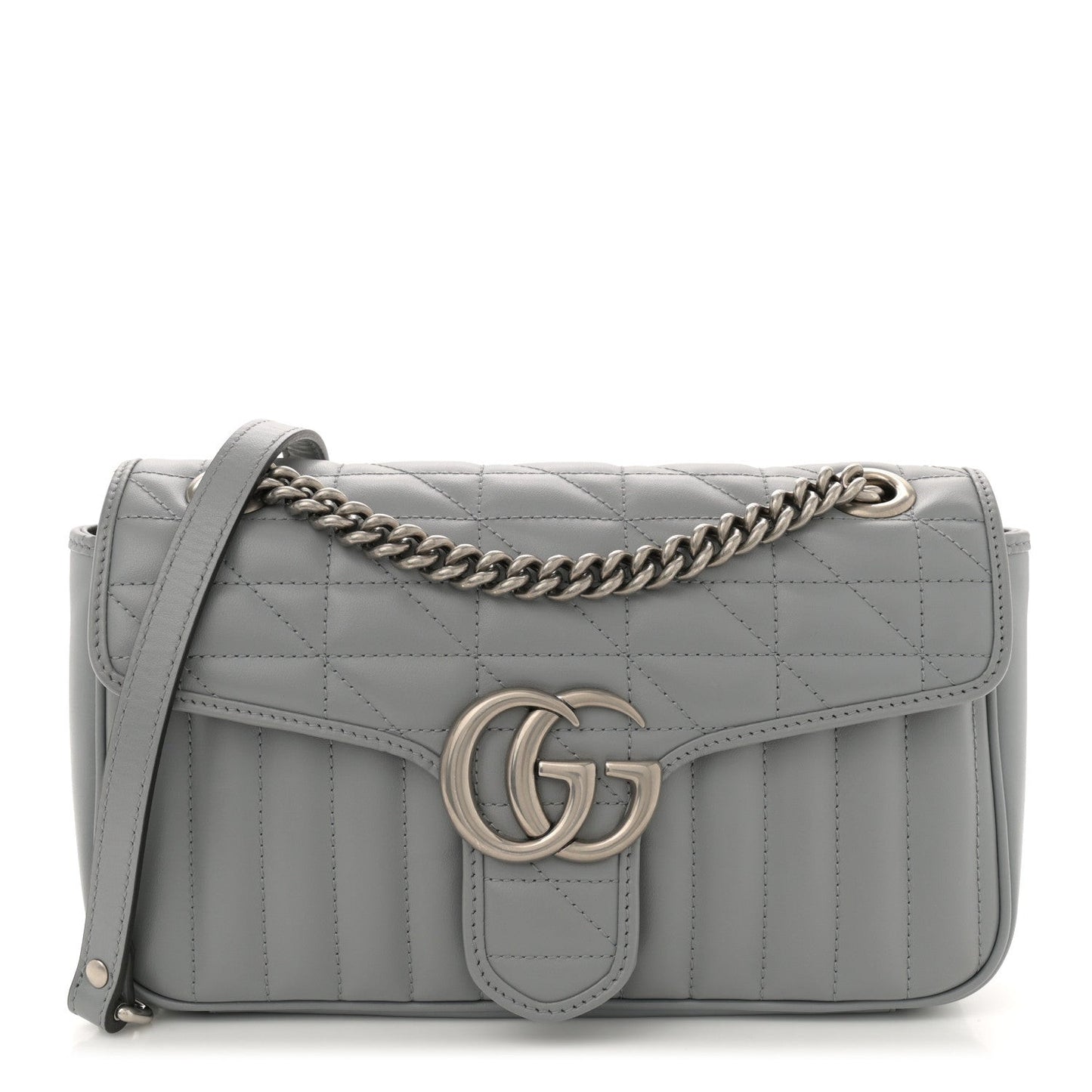 Calfskin Matelasse Aria Small GG Marmont Shoulder Bag Deep Grey