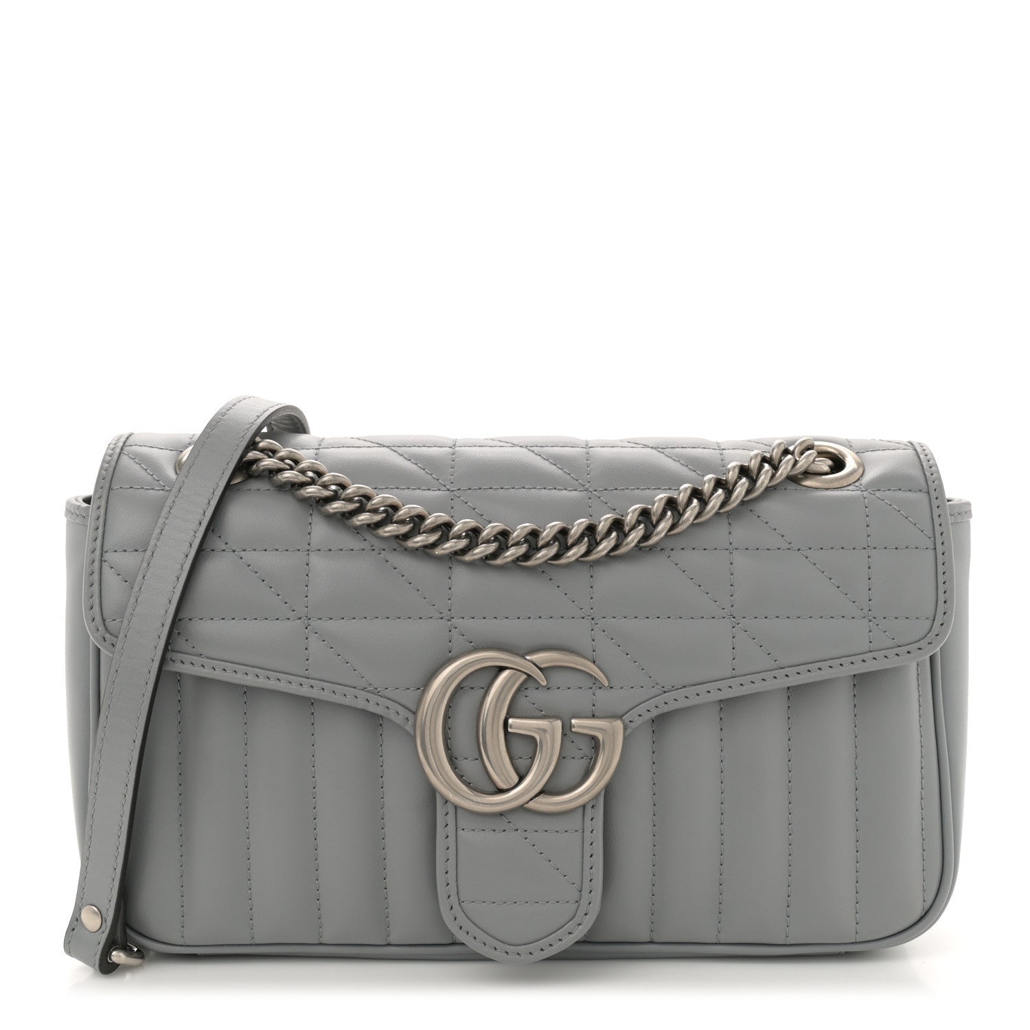 Gucci Calfskin Matelasse Aria Small GG Marmont Shoulder Bag Deep Grey 1 of 7