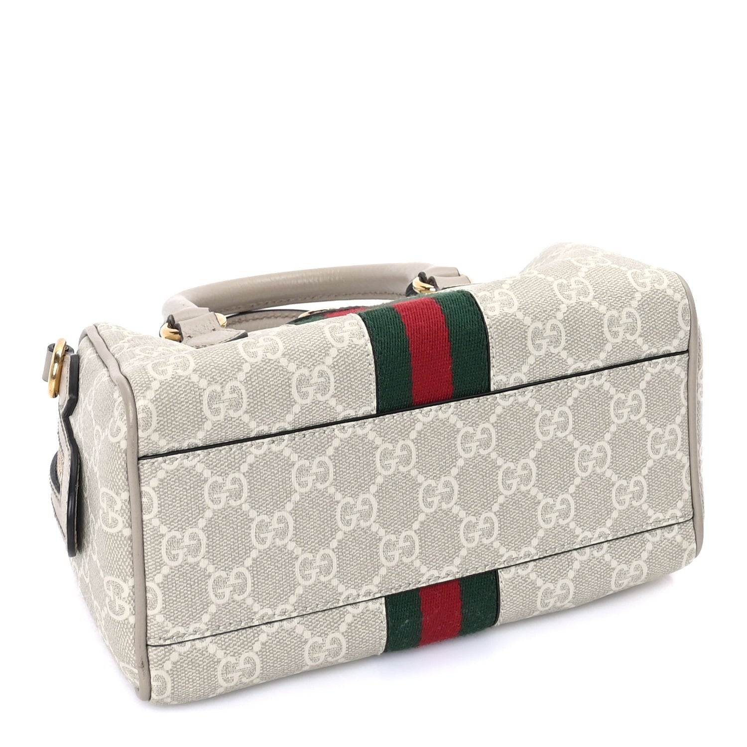 Gucci GG Supreme Monogram Textured Dollar Calfskin Web Mini Ophidia Top Handle Bag Beige Mystic White Oatmeal 3 of 7
