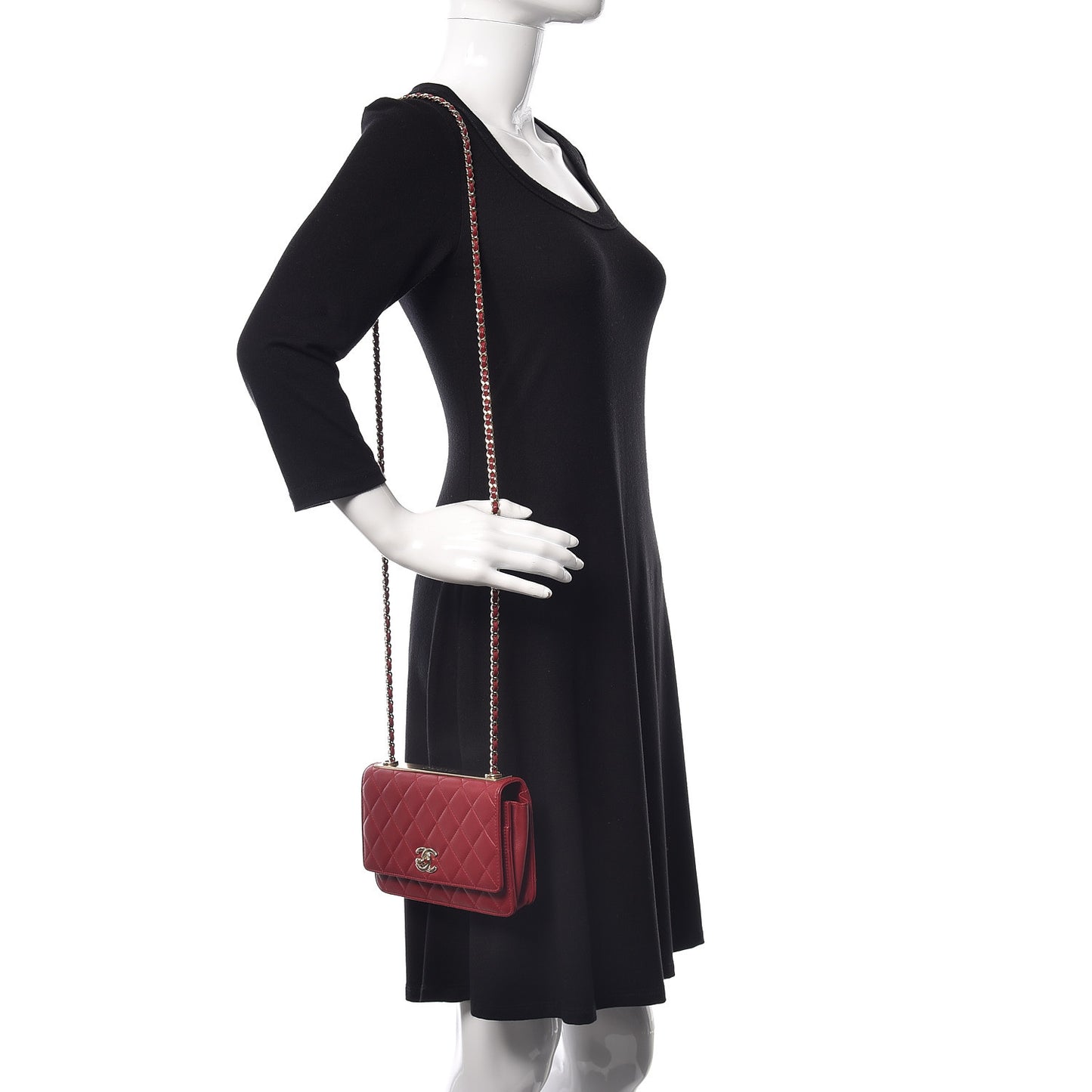 Lambskin Quilted Trendy CC Wallet On Chain WOC Dark Red