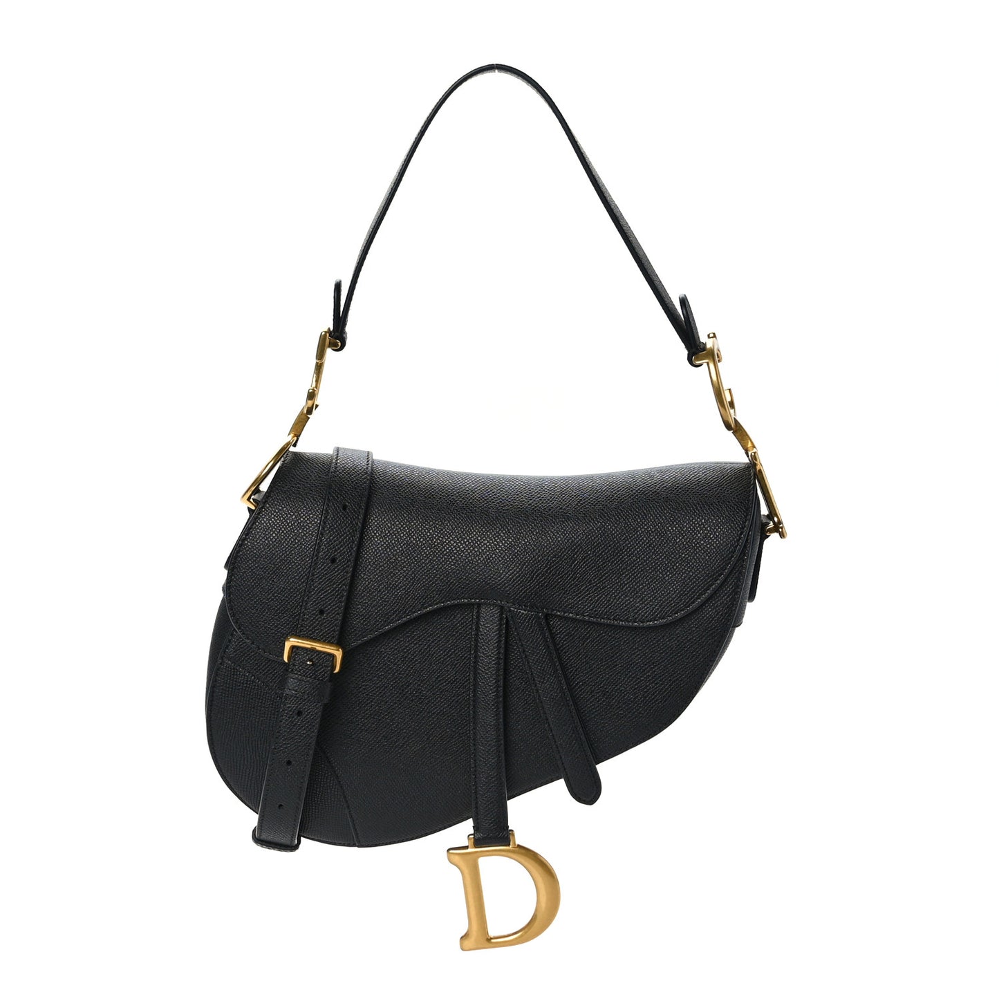 Grained Calfskin Saddle Bag With Strap Black