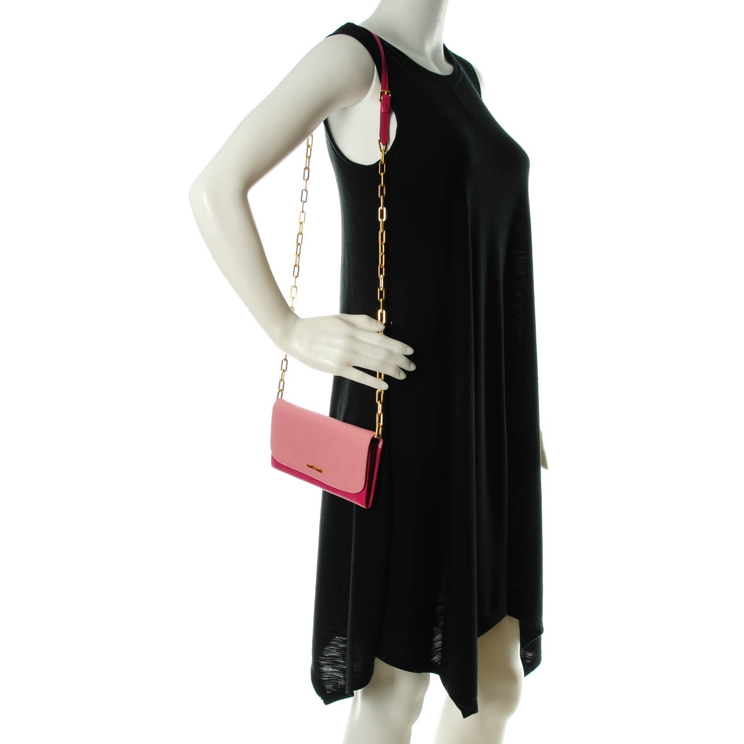 Miu Miu Goatskin Madras Bi-Color Wallet On Chain Rosa Peonia 2 of 8