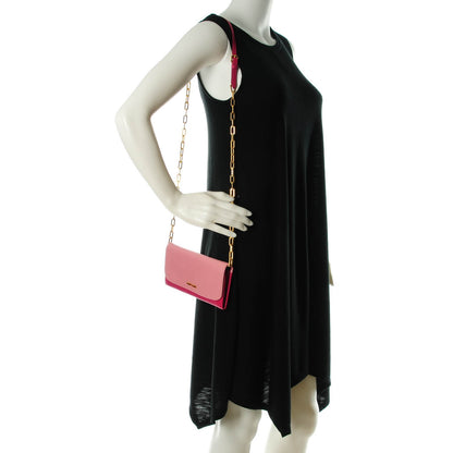 Miu Miu Goatskin Madras Bi-Color Wallet On Chain Rosa Peonia 2 of 8