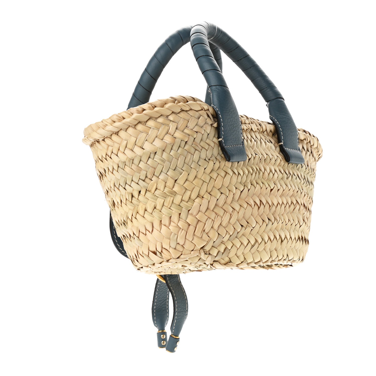 Chloe Raffia Small Grain Calfskin Small Marcie Basket Mirage Blue 3 of 12