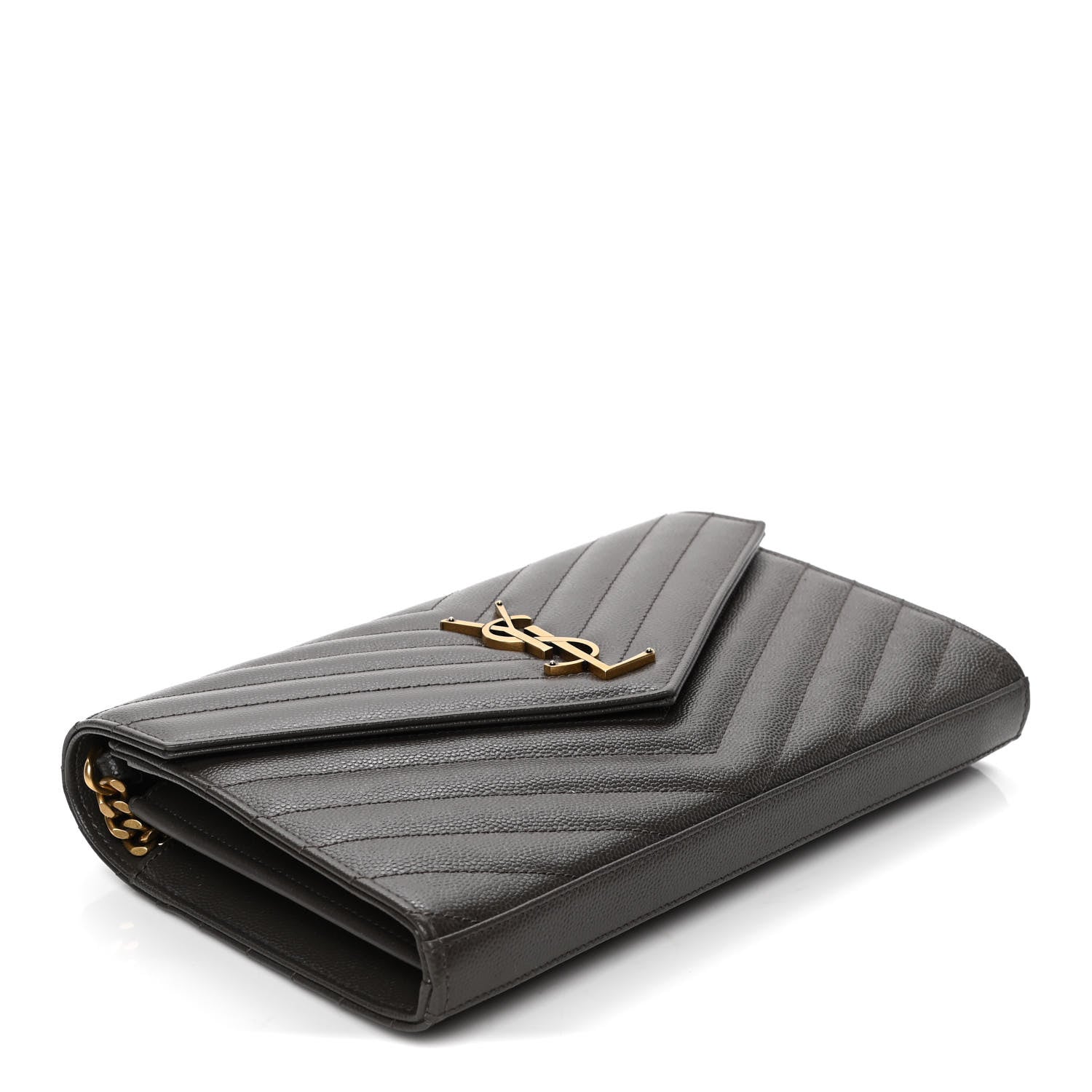 Saint Laurent Grain De Poudre Matelasse Chevron Monogram Chain Wallet Pebble 3 of 4