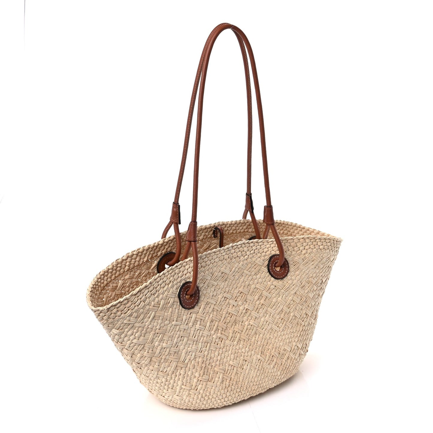 Calfskin Raffia Small Anagram Basket Tote Bag Natural Tan