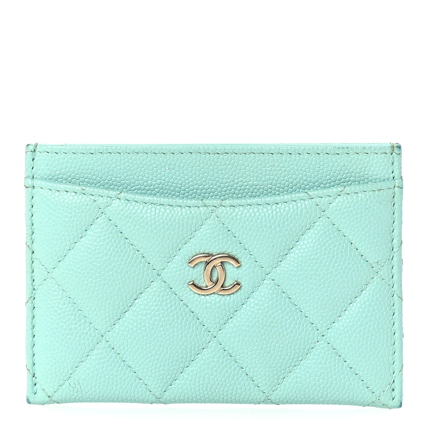 Caviar Quilted Flap Card Holder  Light Blue