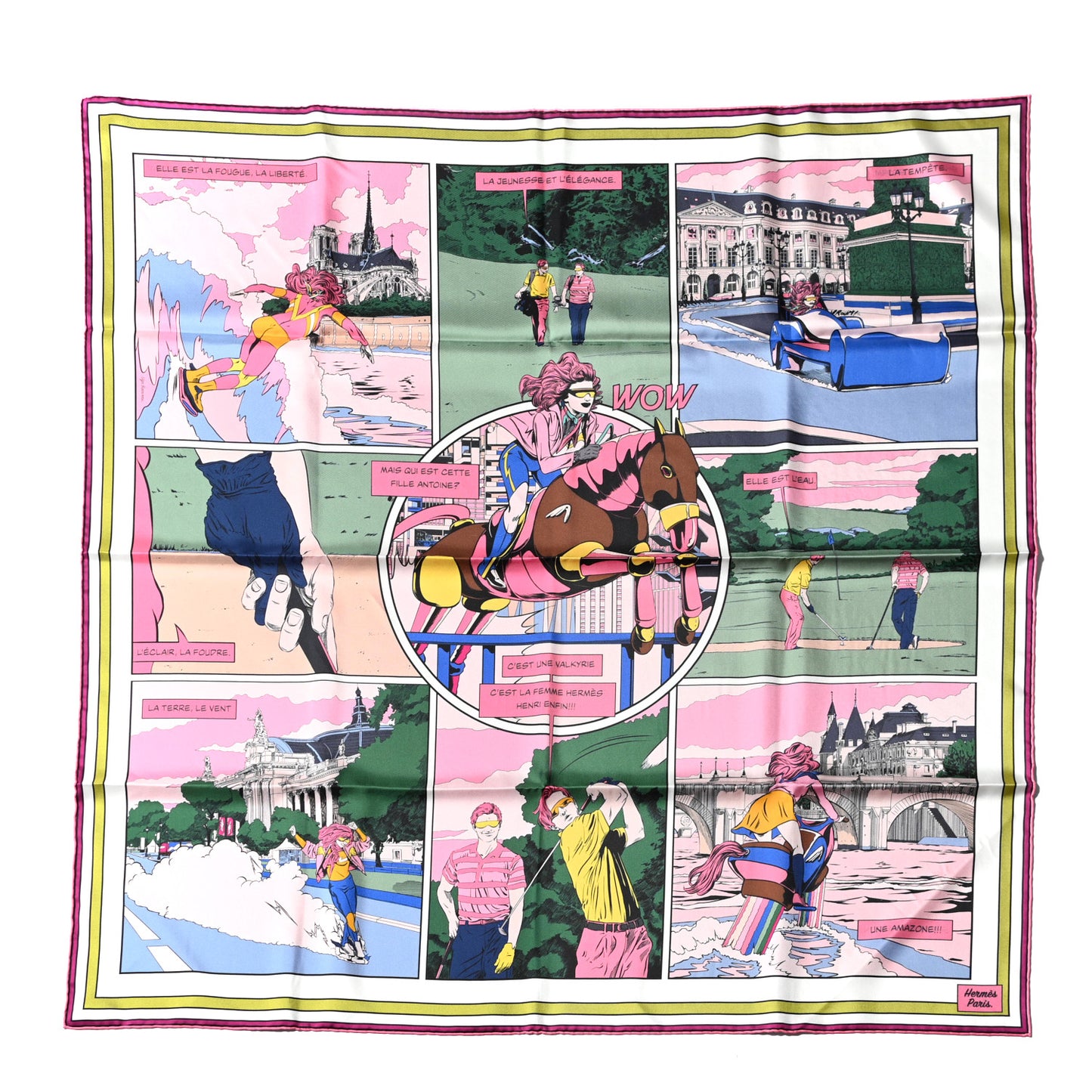 Silk Wow Double Face Scarf 90 Rose Vert Rose Framboise