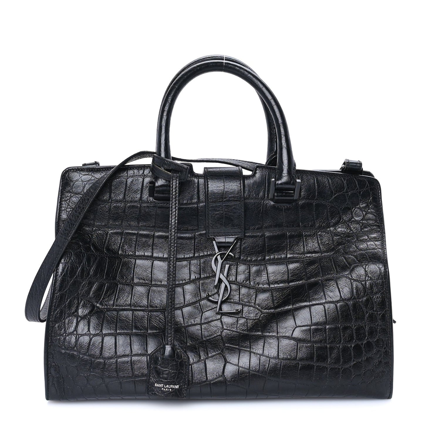 Calfskin Crocodile Embossed Small Monogram Cabas Black