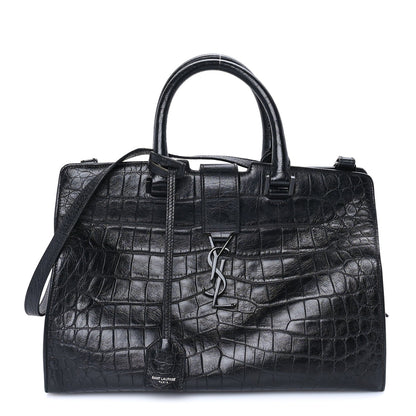 Saint Laurent Calfskin Crocodile Embossed Small Monogram Cabas Black 1 of 7