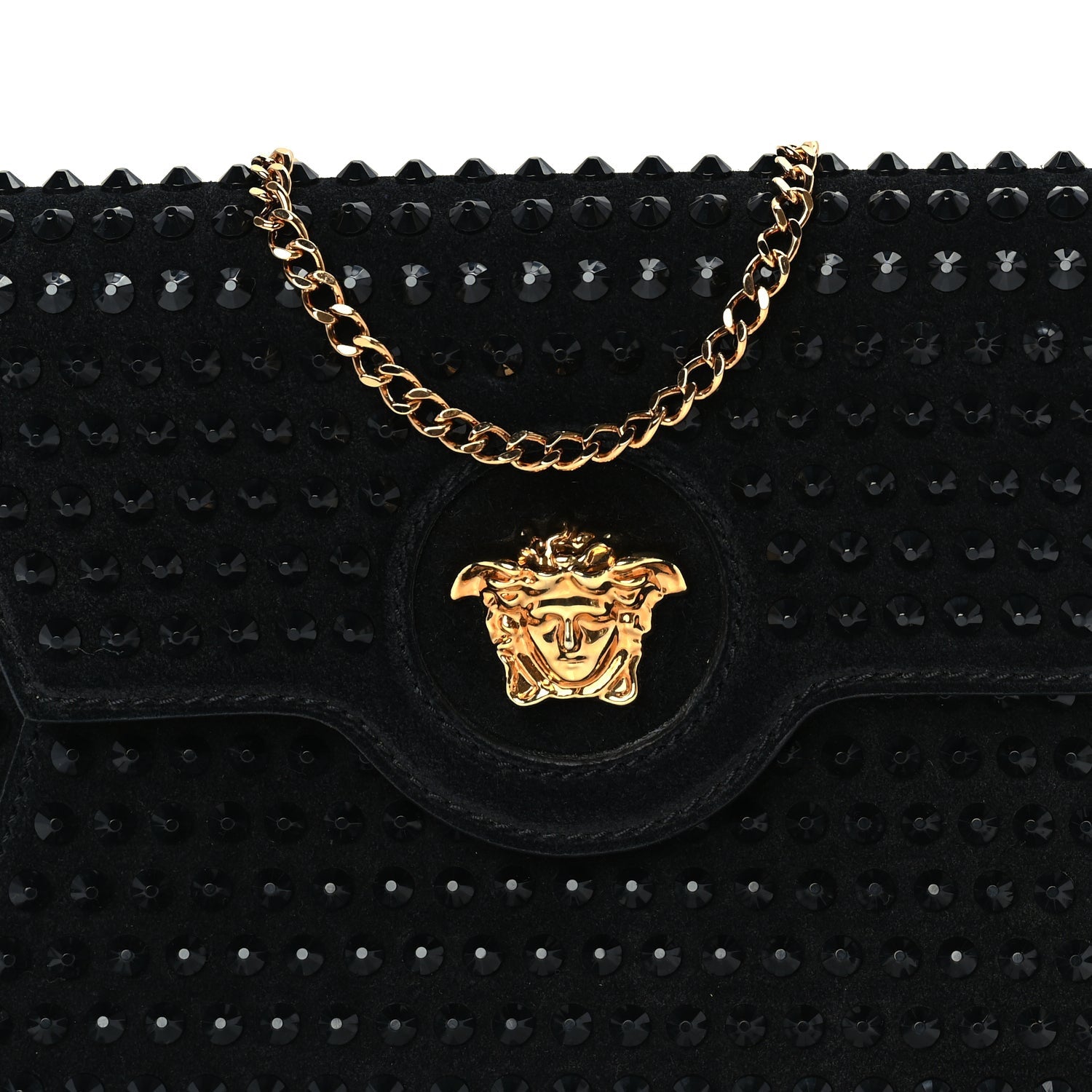 Versace Suede Studded Medusa Chain Clutch Black 6 of 8