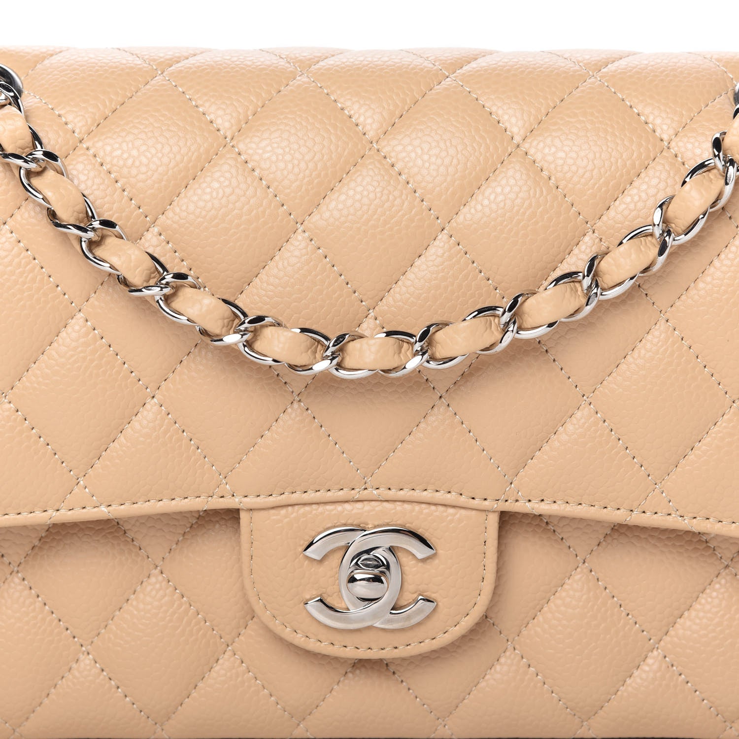 Chanel Caviar Quilted Medium Double Flap Beige 10 of 11