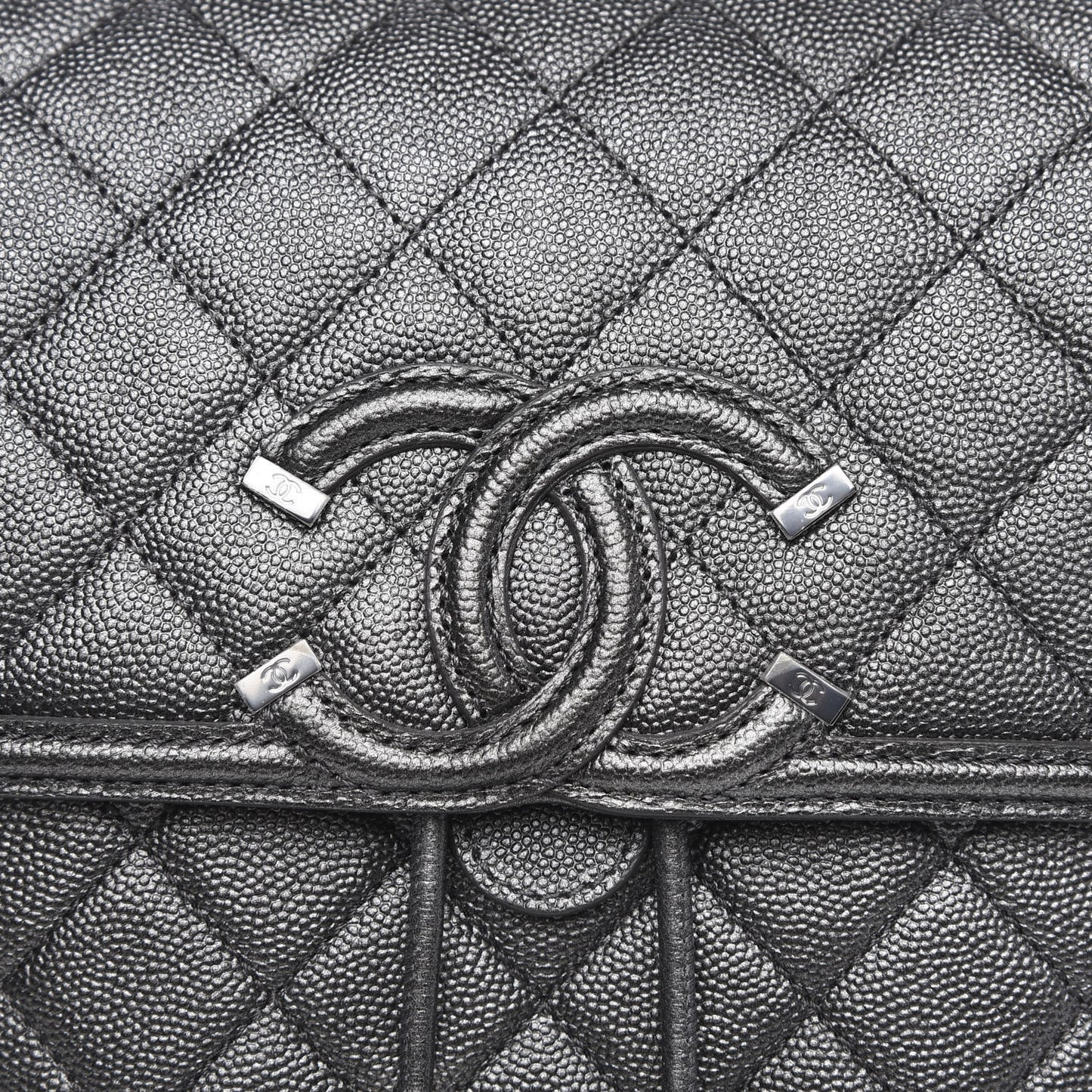 Metallic Caviar Quilted Filigree Backpack Dark Silver