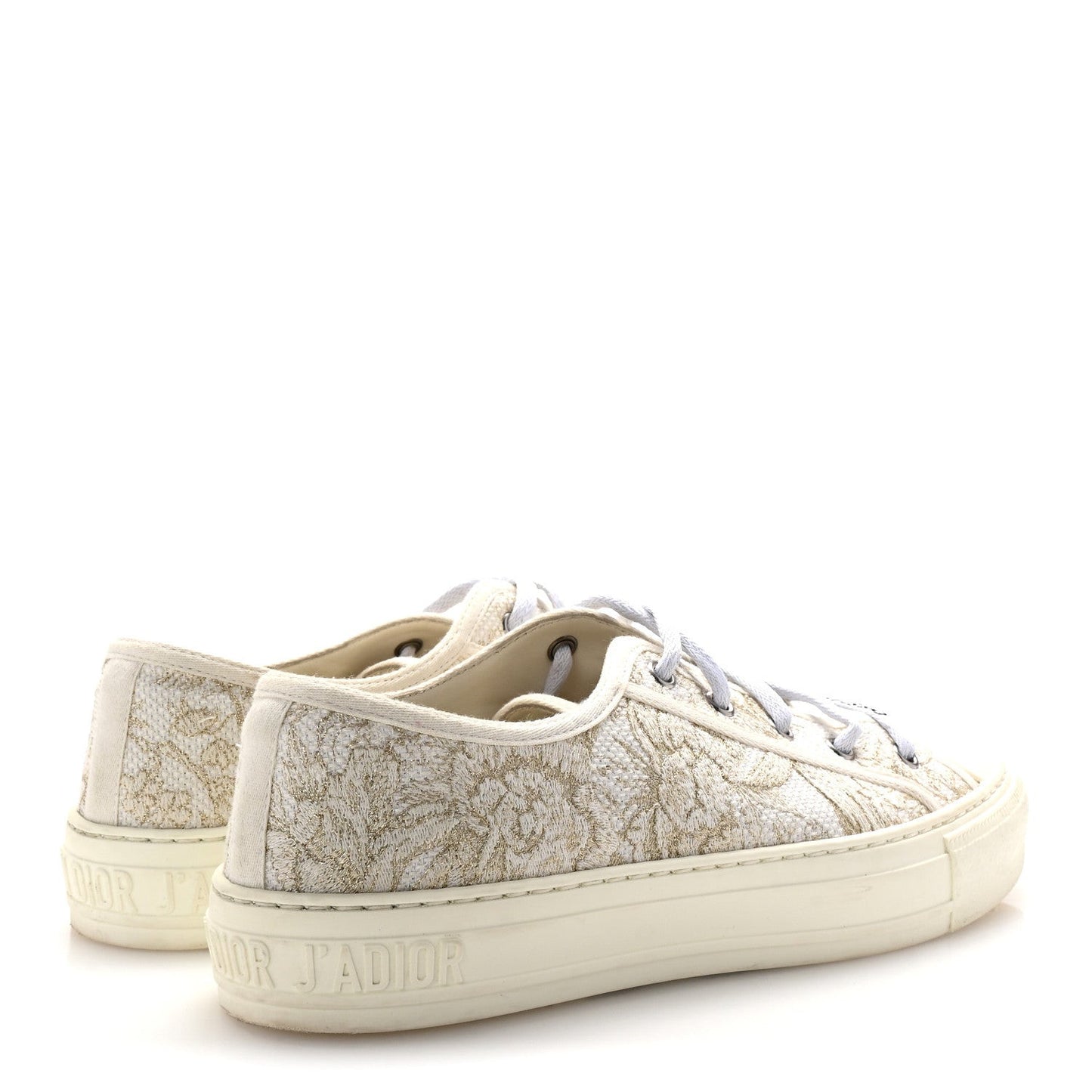 Canvas Embroidered Jardin D'Hiver Womens Walk'N'Dior Low Top Sneakers 40 White Gold