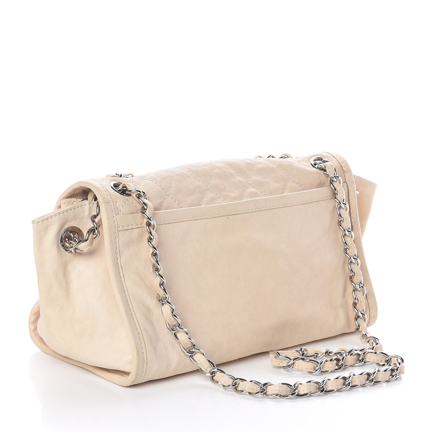 Calfskin Quilted Flap Shoulder Bag Light Beige