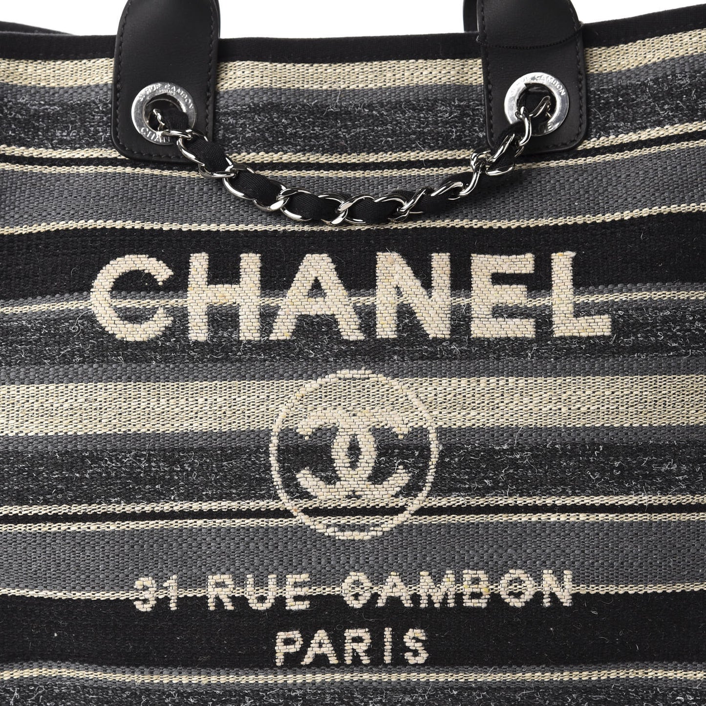 Striped Canvas Medium Deauville Tote Black