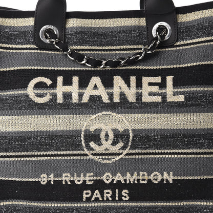 Chanel Striped Canvas Medium Deauville Tote Black 10 of 10