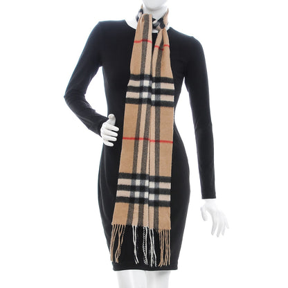 Burberry Cashmere Giant Check Fringe Scarf Camel 2 of 5