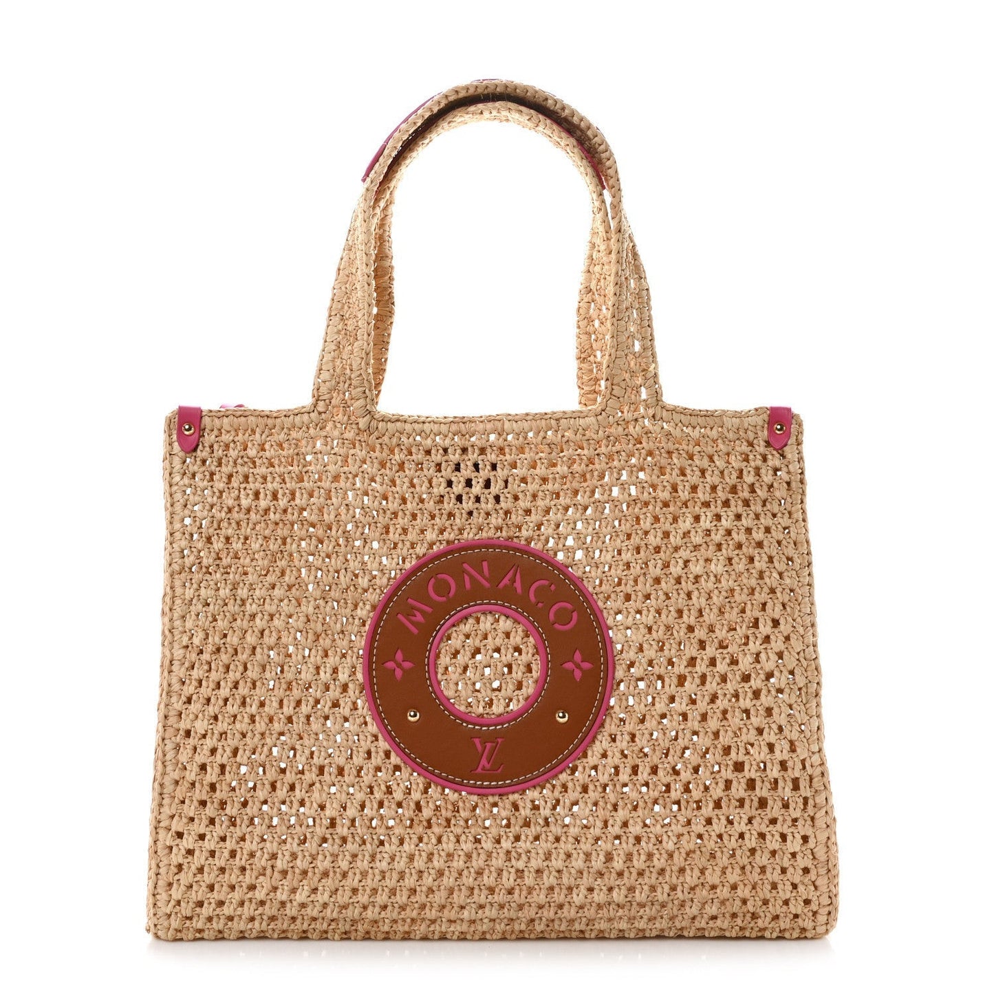 Raffia Calfskin Monaco OnTheGo MM Rose