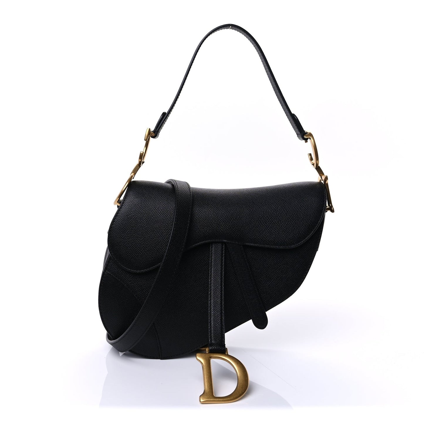 Grained Calfskin Saddle Bag With Strap Black