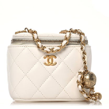 Chanel Lambskin Quilted Pearl Crush Mini Vanity Case With Chain White 1 of 13