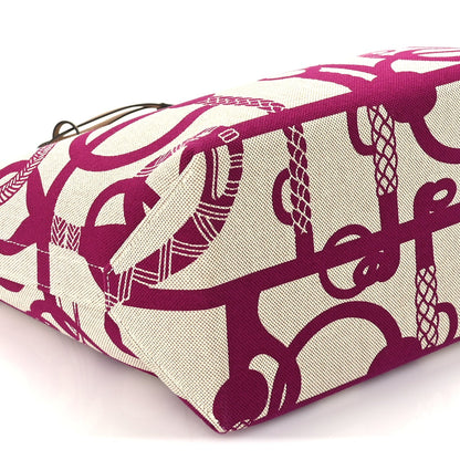 Hermes H Plume Canvas Swift Printed Panoplie Equestre Steeple 25 Bag Rose Pourpre Ecru Beige Chai 8 of 9