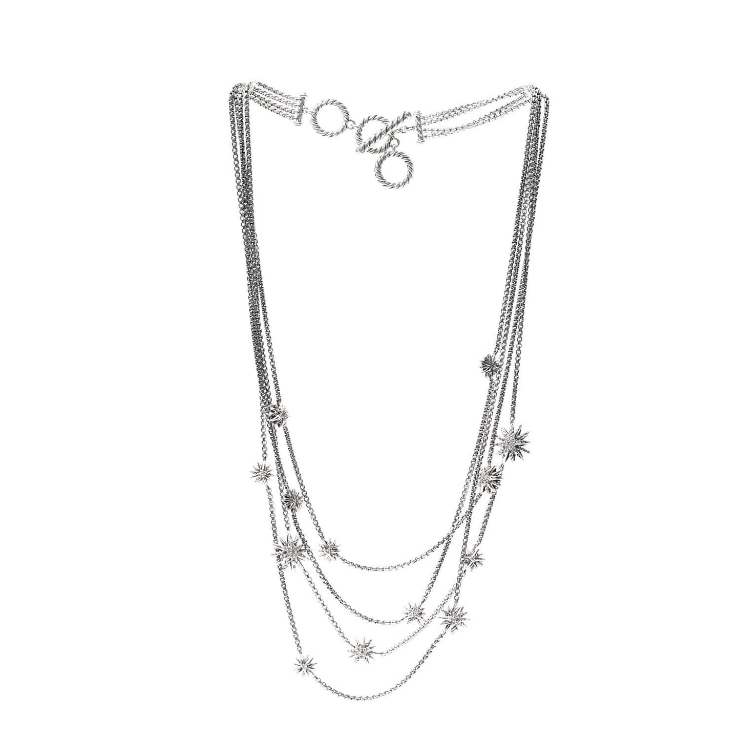 Sterling Silver Diamond Multi Strand Starburst Station Necklace