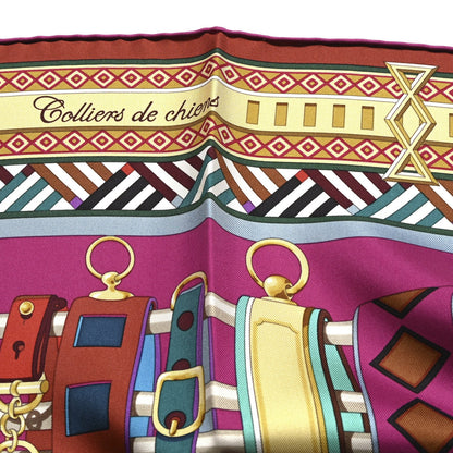 Hermes Silk Colliers de Chiens Scarf 90 Fuchsia Turquoise Grenat 5 of 5