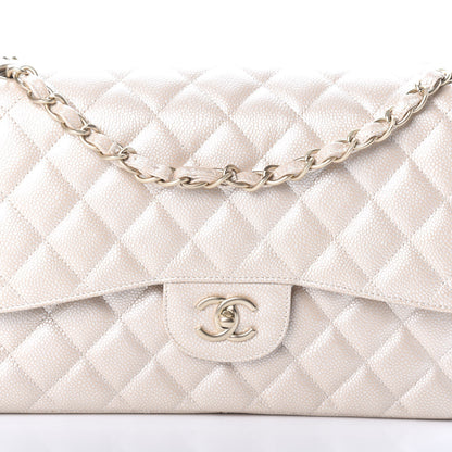 Chanel Pearly Caviar Quilted Jumbo Double Flap Light Beige 9 of 11