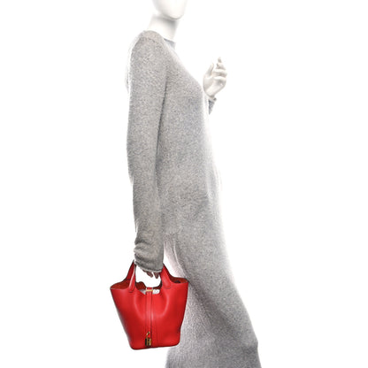Hermes Taurillon Clemence Picotin Lock 18 PM Rouge Tomate 2 of 10