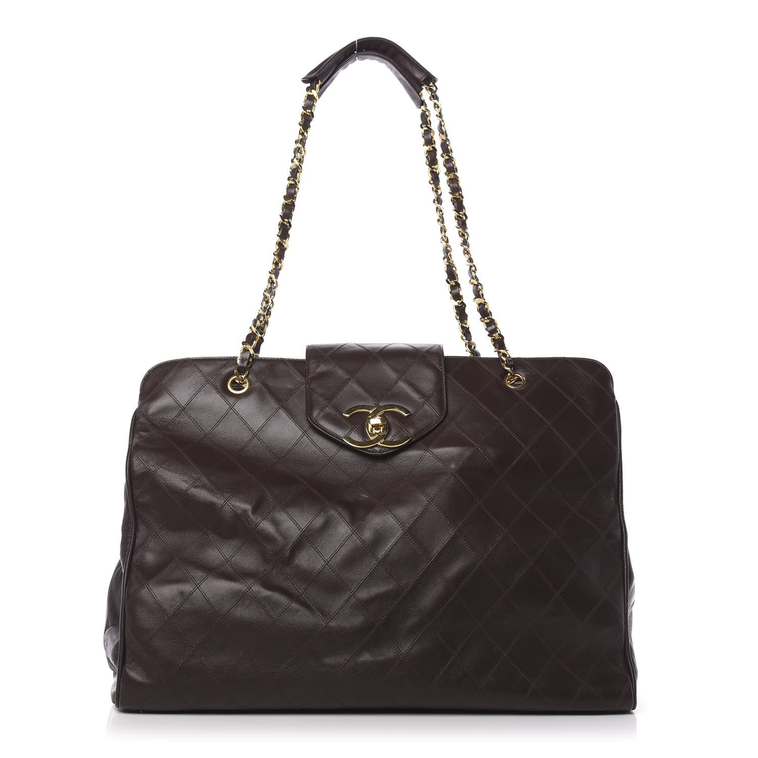 Chanel Calfskin Stitched XL Weekender Brown 1 of 14