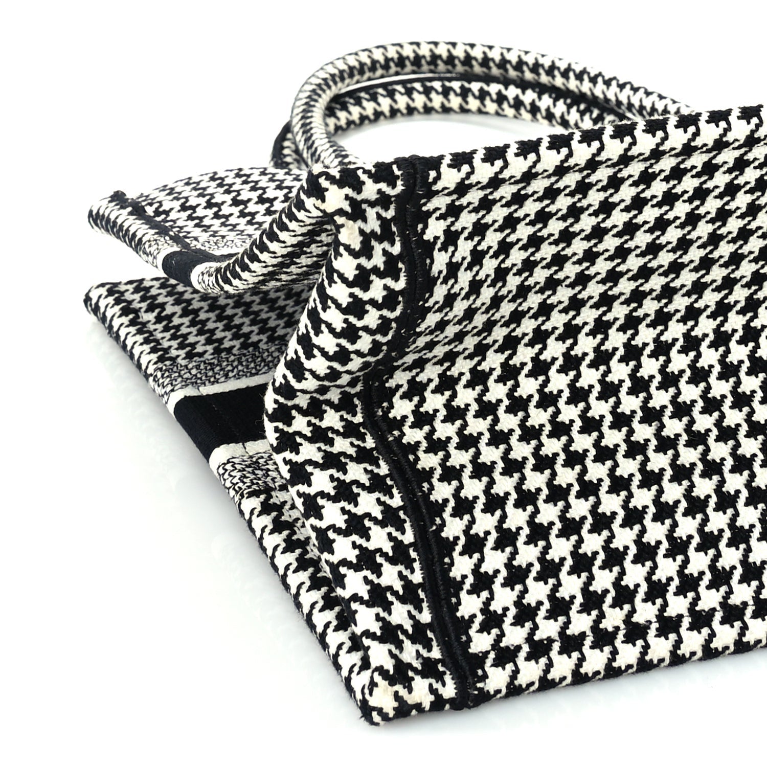 Christian Dior Canvas Houndstooth Embroidered Medium Book Tote  Black White 7 of 8