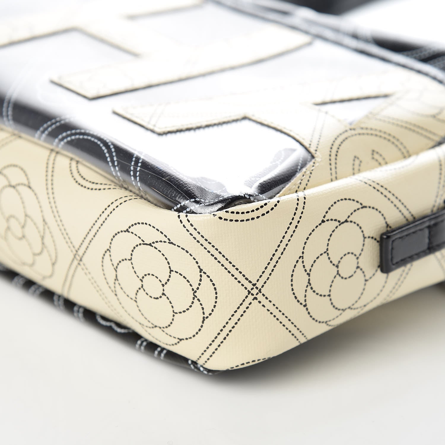 Chanel Coated Canvas Calfskin Camellia Printed Camera Case Black Beige 10 of 10
