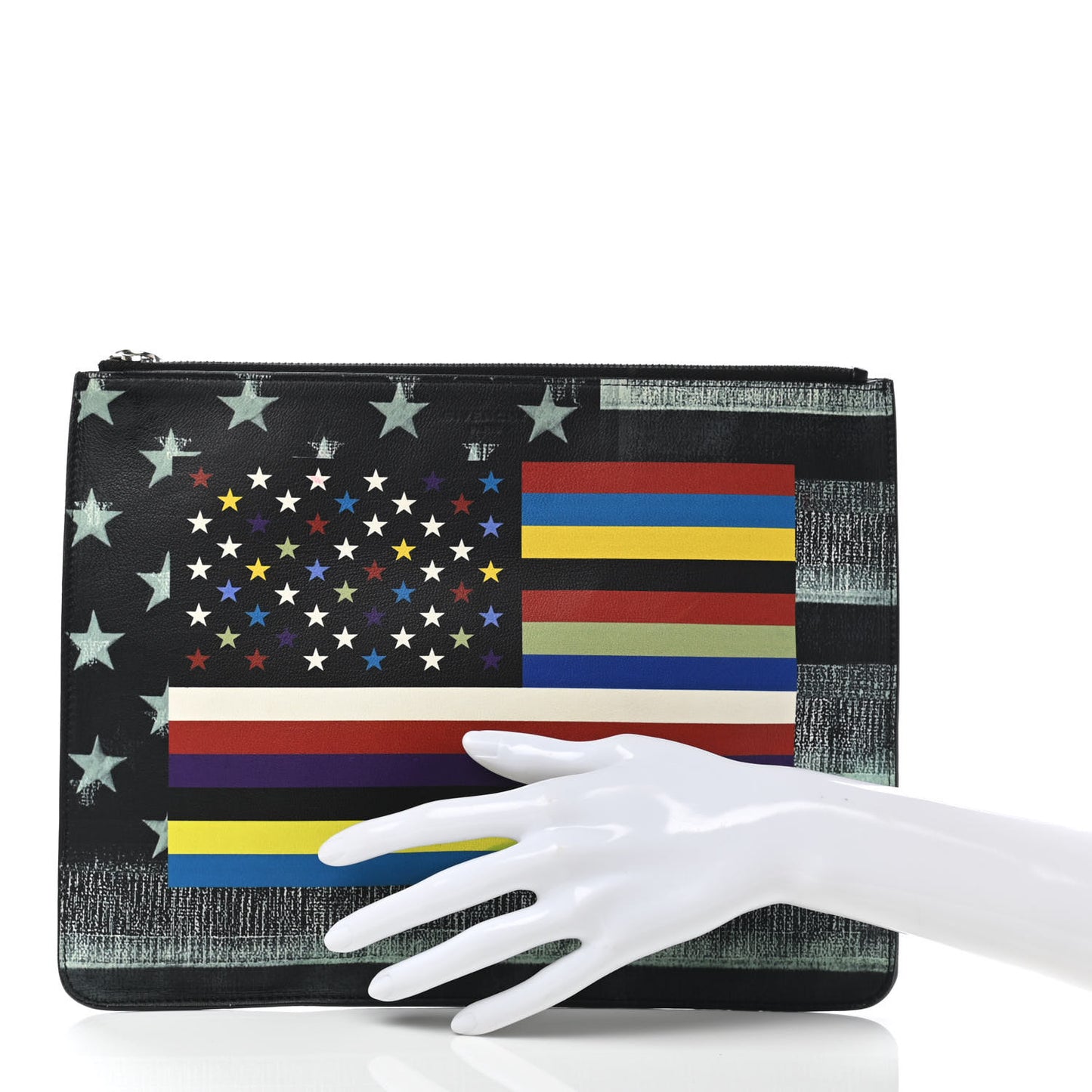 Lambskin Flag Print Zip Pouch Multicolor