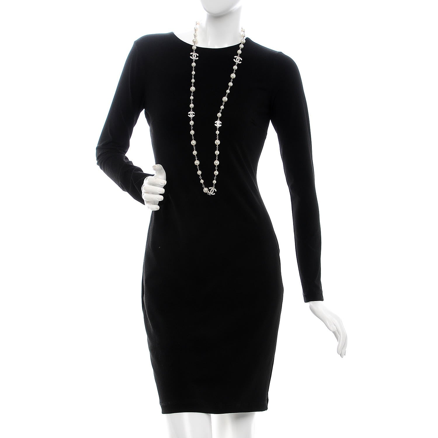 Chanel Crystal Pearl CC Long Necklace Silver 2 of 6