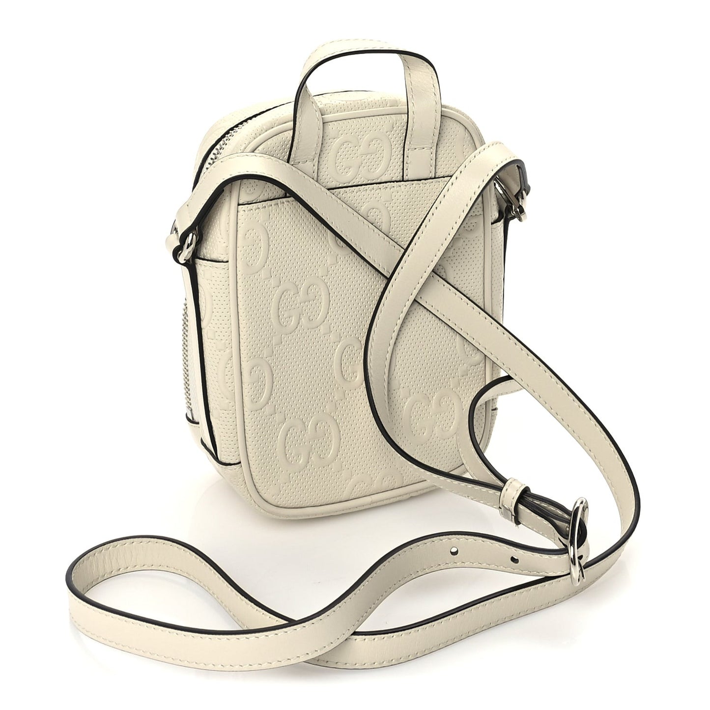 Calfskin GG Tennis Embossed Mini Double Zip Messenger Bag Mystic White