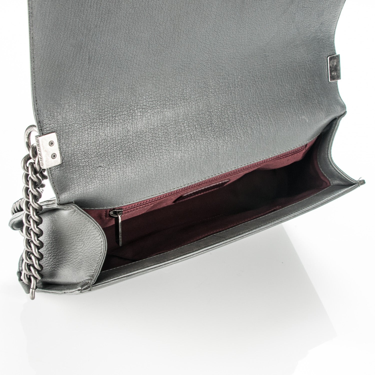 Chanel Goatskin Patent Quilted New Medium Boy Flap Grey 6 of 14