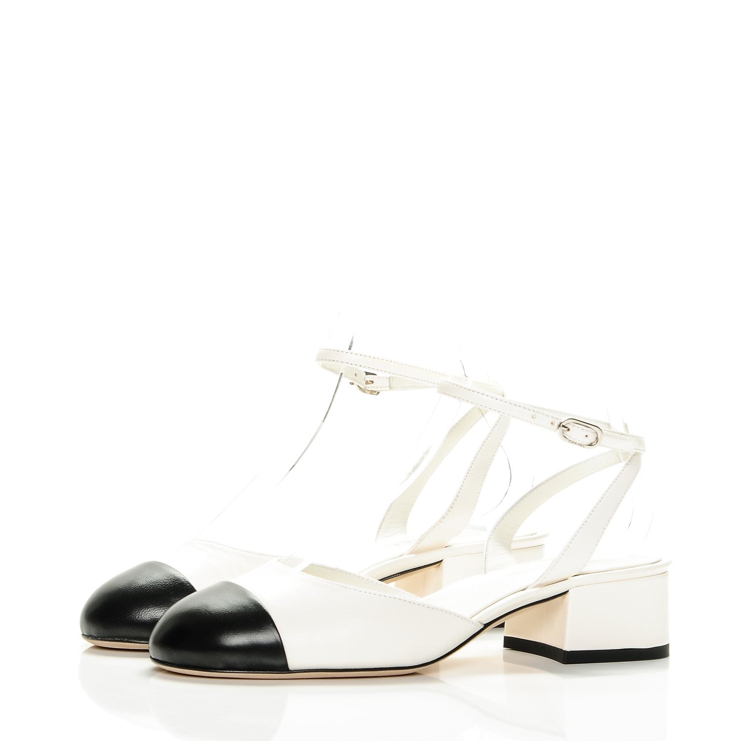 Chanel Lambskin Cap Toe CC Slingback Sandals 35.5 White Black 3 of 8