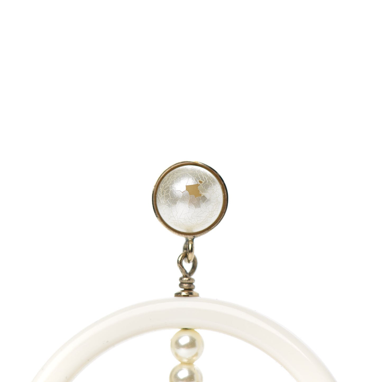 Resin Crystal Baguette Pearl CC Drop Hoop Earrings Gold White