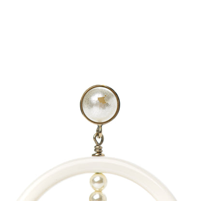 Chanel Resin Crystal Baguette Pearl CC Drop Hoop Earrings Gold White 5 of 6