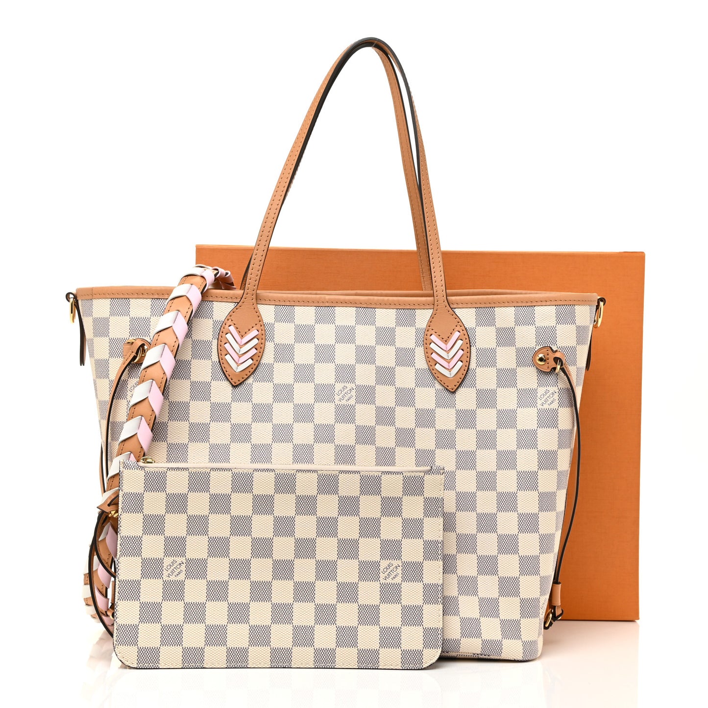Damier Azur Braided Neverfull MM Orange