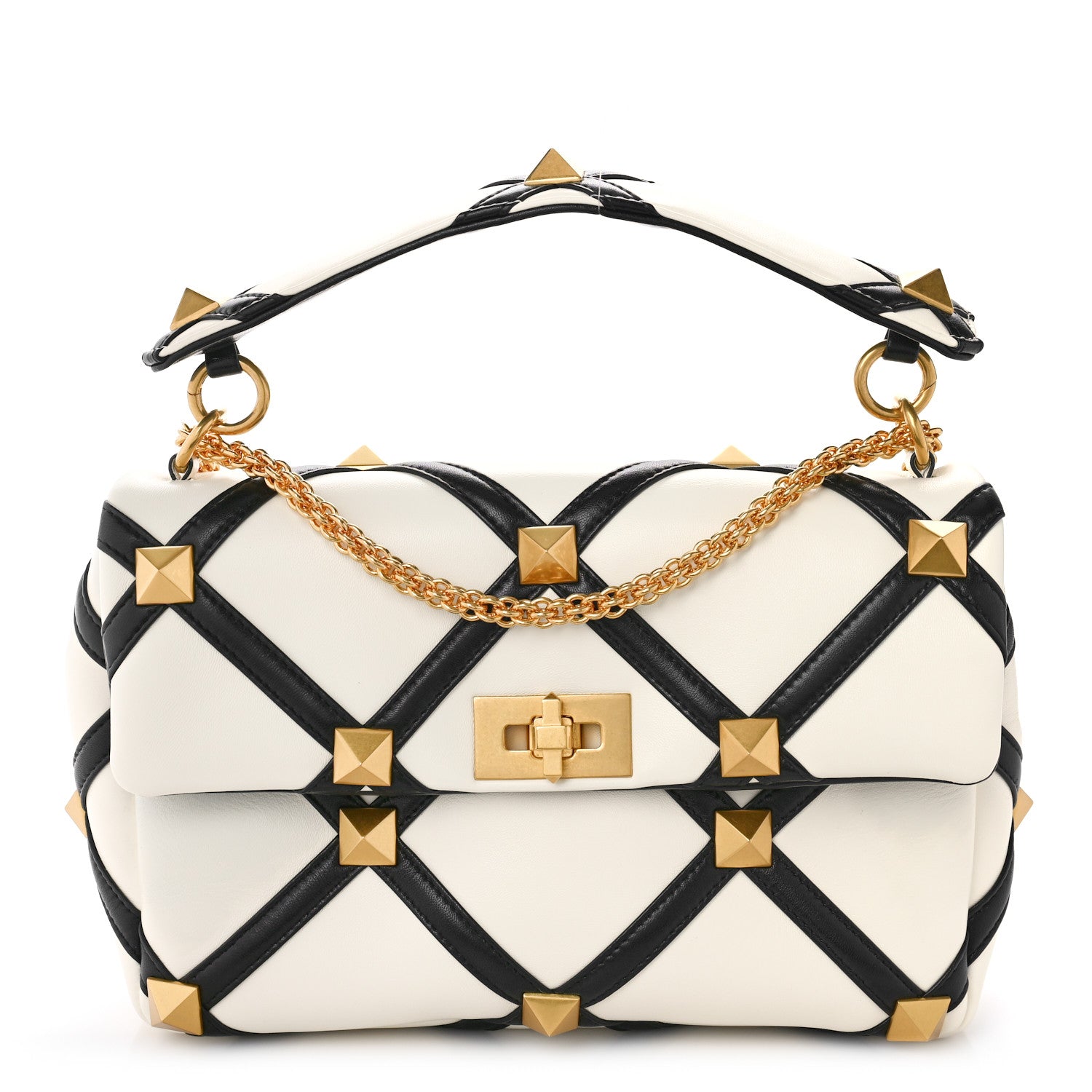 Valentino Garavani Nappa Large Roman Stud Shoulder Bag Ivory Black 1 of 9