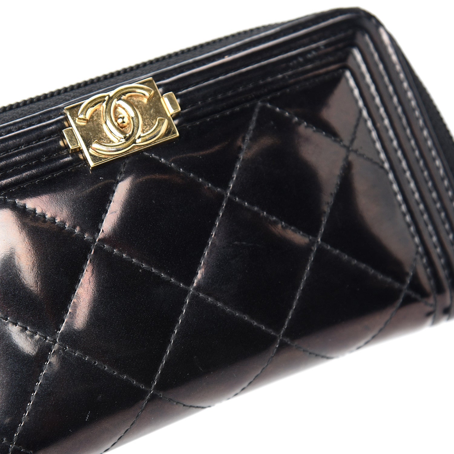 Chanel Glazed Calfskin Quilted Small Boy Zip Around Wallet Black 8 of 9