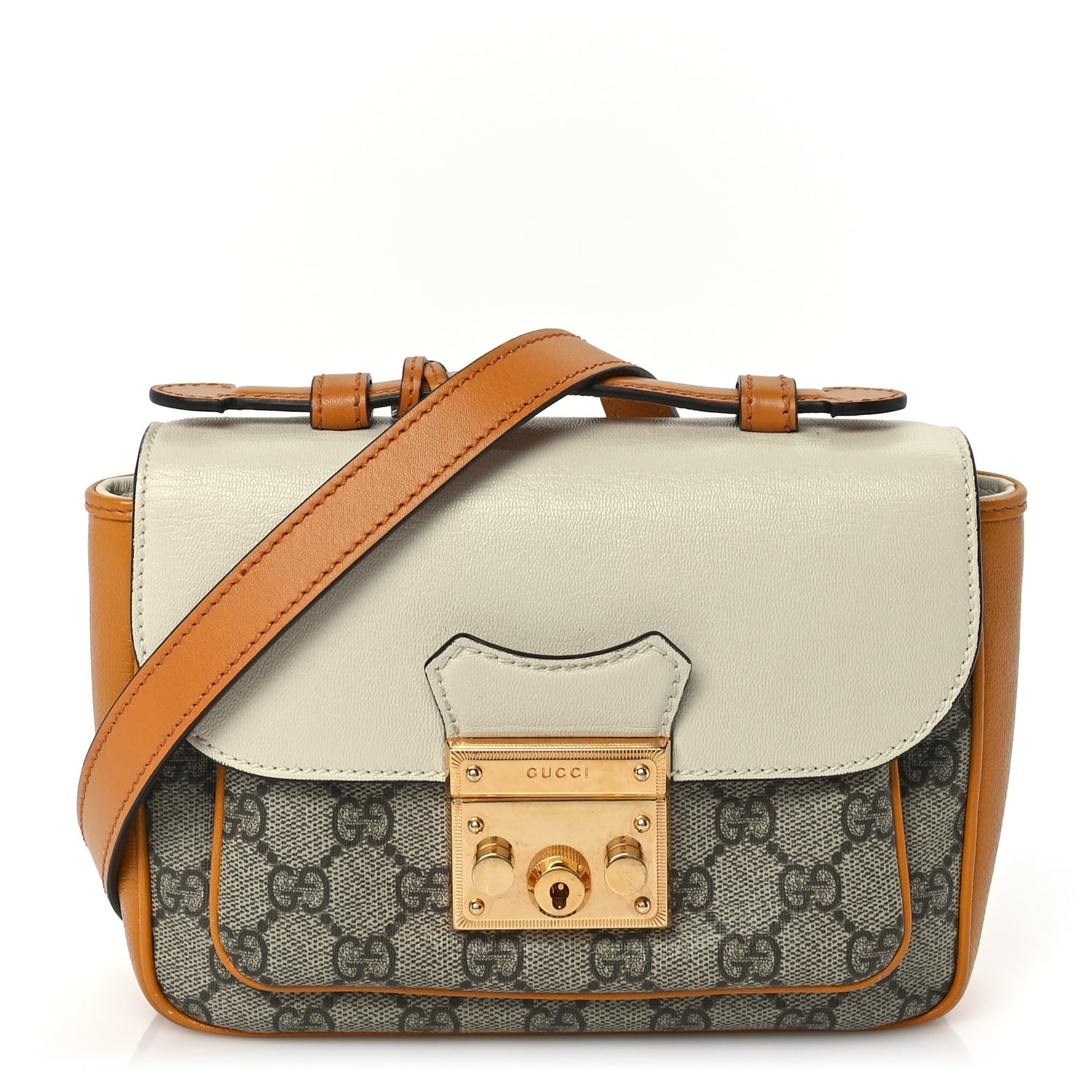Gucci GG Supreme Monogram Calfskin Mini Padlock Flap Pocket Shoulder Bag Mystic White Sun Oil 1 of 8