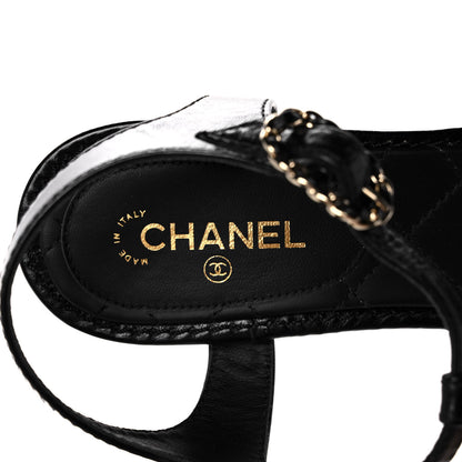 Chanel Goatskin Chain CC Logo Thong Sandals 38 Black 7 of 9