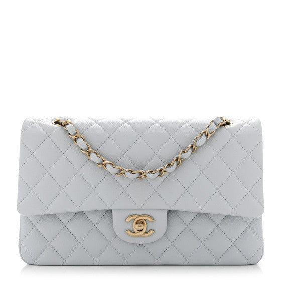 Caviar Quilted Medium Double Flap Light Blue
