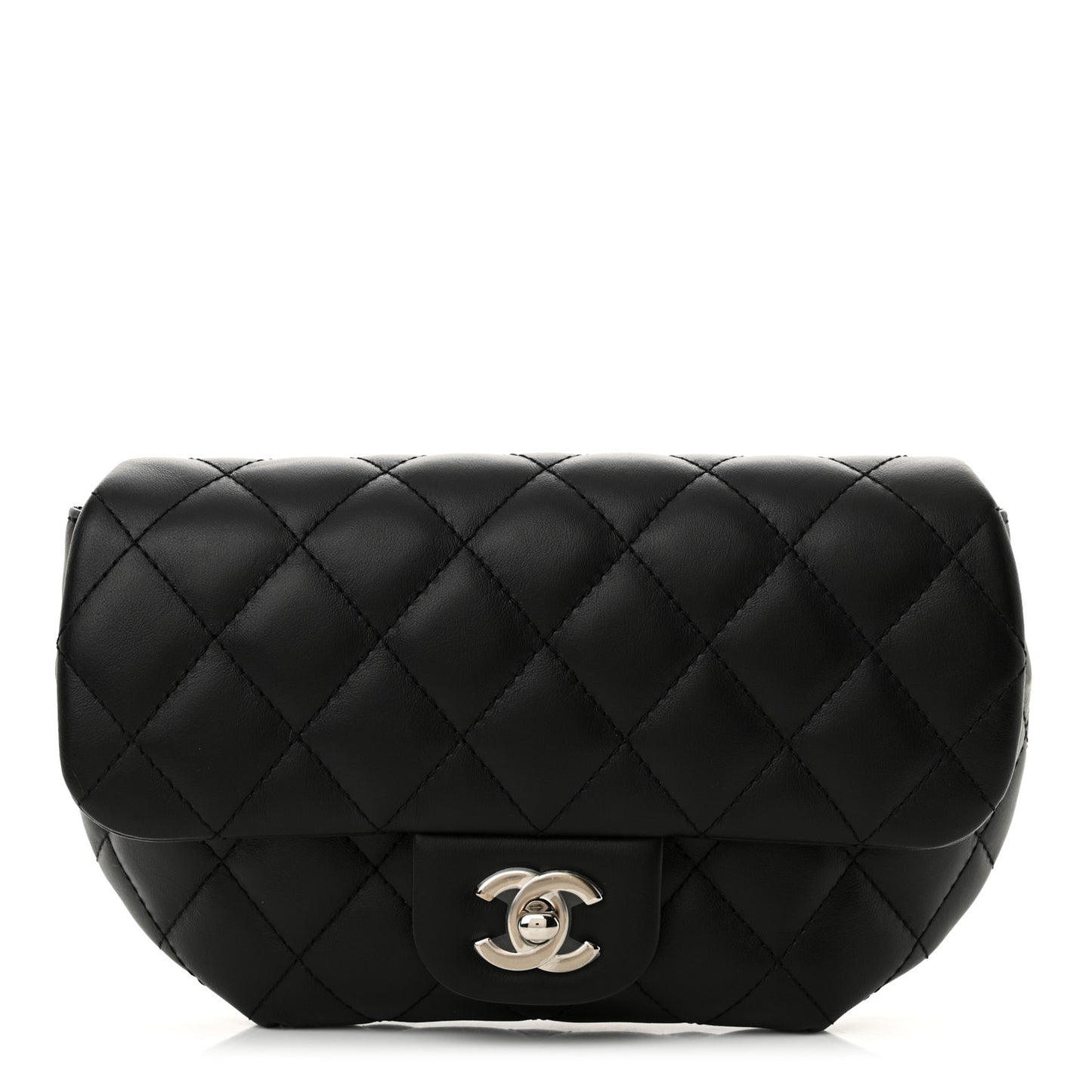 Calfskin Quilted CC Uniform Flap Belt Bag Black