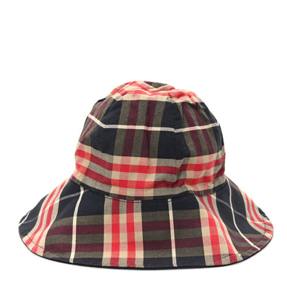 Burberry Technical Cotton Vintage Check Wide Brim Bucket Hat Black Red 3 of 7