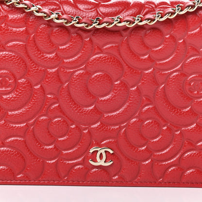 Chanel Caviar Camellia Embossed Wallet On Chain WOC Red 9 of 12